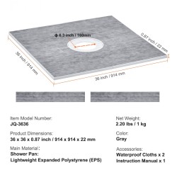 EPS suihkupohjasarja 914x914 mm keskiviemärillä 160 mm mukana 2 vesitiivistä kangasta