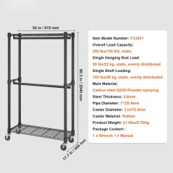 Vaateteline teräs kaksi ripustustankoa ylä ja alataso pyörillä kantavuus 136 kg