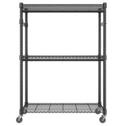 Hiiliteräksinen vaateteline pyörillä 3 hyllyä 2 tankoa korkeussäädettävä 182 kg kantavuus