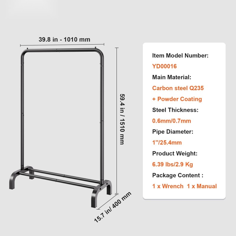 Vaateripustin hiiliteräksinen 25,4 mm putkella alaohyllyllä U-jalustalla liukuestotyynyillä makuuhuoneeseen
