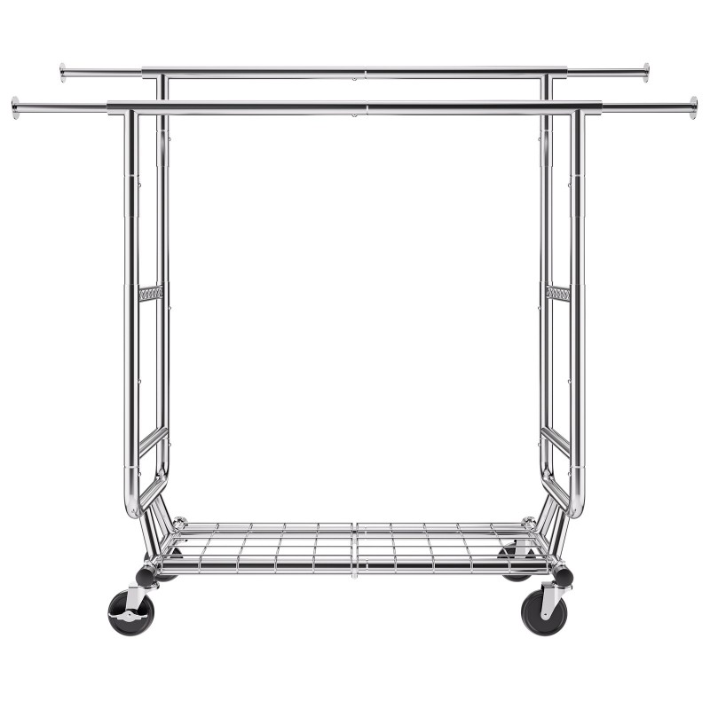 Hiiliteräs vaateräkki kahdella vaatetangolla säädettävällä korkeudella jatkettavalla pituudella alahyllyllä 272 kg