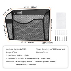 Metallinen seinälle kiinnitettävä kolmeosainen yksitaskuinen asiakirjateline toimistoon kotiin kouluun