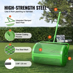 Kompostin ja turpeen levitin teräksinen verkko 24 tuuman rullakori korkeussäädettävällä T-mallisella aisalla