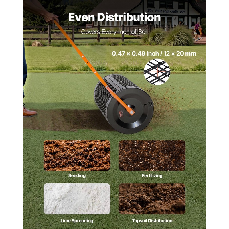 Kompostinlevitin 24 tuuman jauhemaalatulla teräsrungolla säädettävällä T-kahvalla nurmikolle