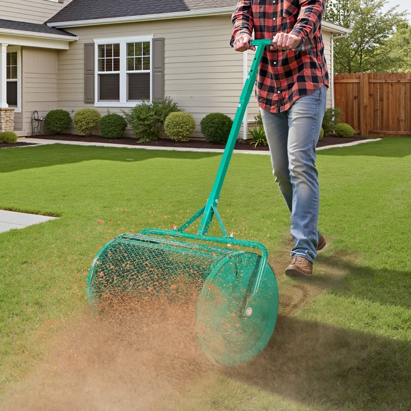 Kompostinlevitin jauhemaalattua terästä 24 tuuman rummulla neliasentoinen kahva siemenille ja lannoitteille