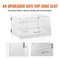 Leivosvitriini akryyli 2-tasoinen työpöydälle irrotettavat tarjottimet 52,6×33,5×30,2 cm