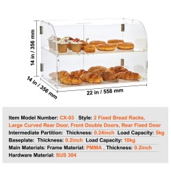 Akryylinen kaksitasoinen leivonnaisten esillepanokaappi 56×36×36 cm irrotettavilla hyllyillä