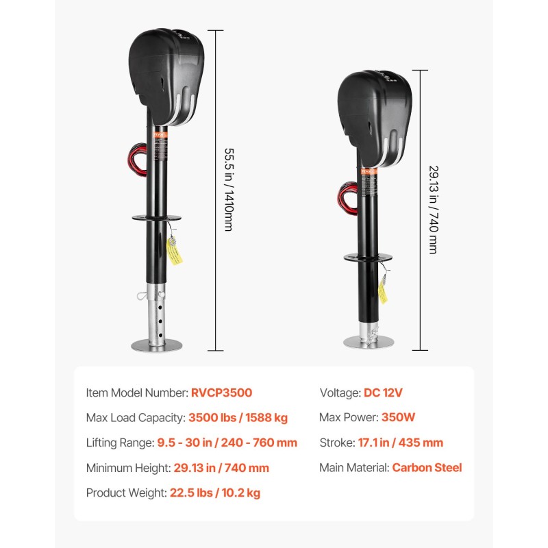 Sähköinen perävaunun nokkatunkki hiiliteräs 1588 kilogrammaa nostokorkeus 240–760 millimetriä