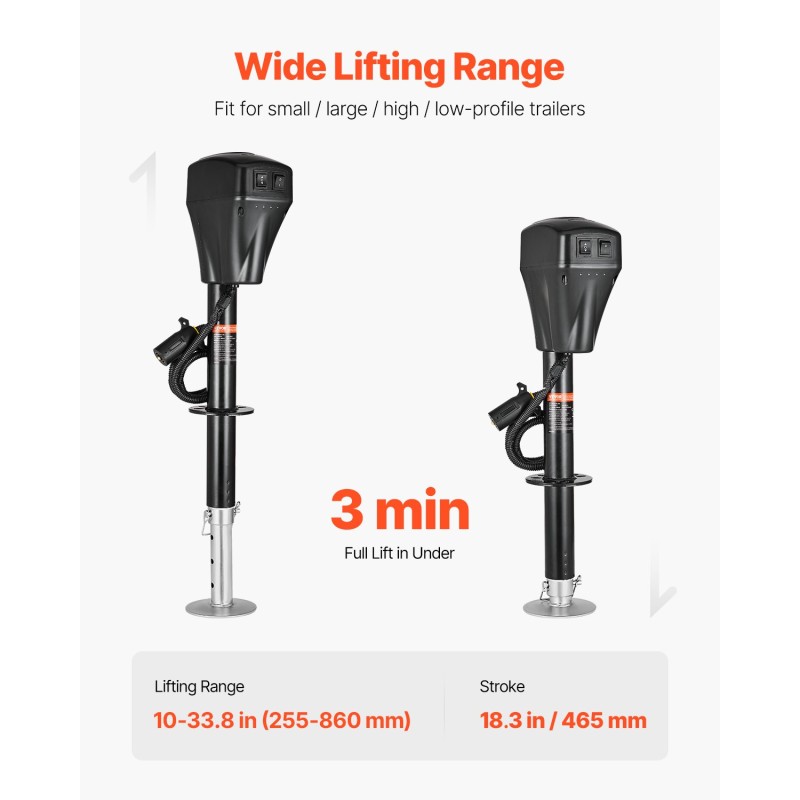 Sähköinen perävaunutunkki hiiliteräs 2267 kg kantavuus 255–860 mm nostoalue