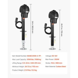 Sähköinen perävaunutunkki hiiliteräs 1588 kg 12 V 240–815 mm 7 napainen liitin