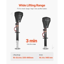 Sähkökäyttöinen perävaunun tunkki hiiliteräksinen 2267 kg nostokyky 255–860 mm nostoalue