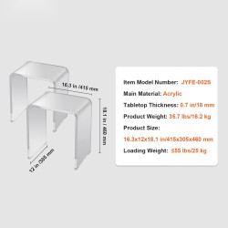 Akryyliset C-muotoiset sivupöydät 2 kpl läpinäkyvät korkeus 460 mm