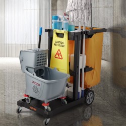 3-tasoinen siivousvaunu PP-runko PVC-jätesäkki 94,6 l 90,7 kg kantavuus