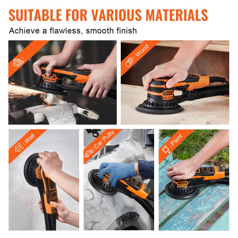 Epäkeskohiomakone 6-tuumainen harjaton 5 mm epäkeskoliike 6-portainen nopeus 10 hiomapaperia