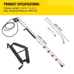 Painepesurin teleskooppivarsi alumiiniseos ja ruostumaton teräs 1,5–6 m 5-osainen 4000 PSI