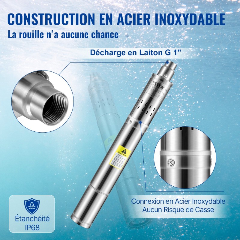 Syvän kaivon uppopumppu ruostumaton teräs 7,6 cm 550 W 35 l/min