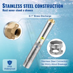 Upotettava syväkaivopumppu ruostumatonta terästä 550W 89m nostokorkeus 50 litraa minuutissa automaattinen painekytkin