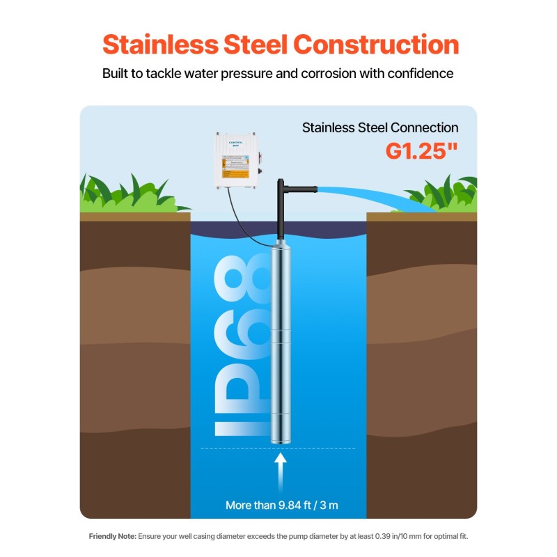 Syväkaivopumppu ruostumatonta terästä 550W 230V 100 l/min 53 m nostokorkeus