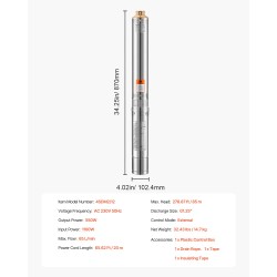Upotettava syväkaivopumppu ruostumaton teräs 550W 230V 65 l/min 85 m