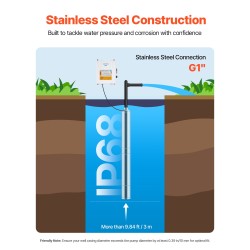 Syväkaivopumppu ruostumatonta terästä 550 wattia 64 metriä 65 l/min virtaus