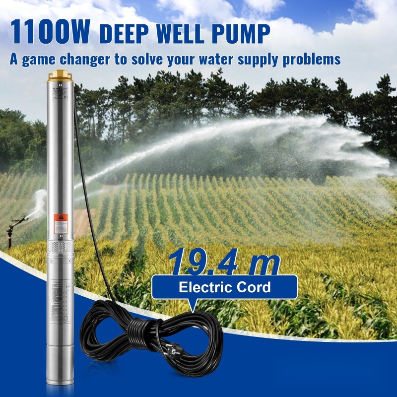 Upotettava ruostumaton teräs syväkaivopumppu 1100W 7,1 m³/h 105 m