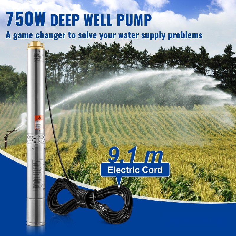 Syväkaivopumppu 750W ruostumaton teräs 75 m nostokorkeus 7,1 m³/h 9,1 m johto