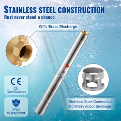 Syväkaivopumppu 750W ruostumaton teräs 75 m nostokorkeus 7,1 m³/h 9,1 m johto