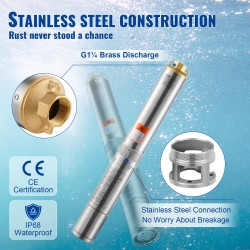 Syväkaivopumppu ruostumatonta terästä 370 W 230 V 5,3 m³/h 50 m IP68