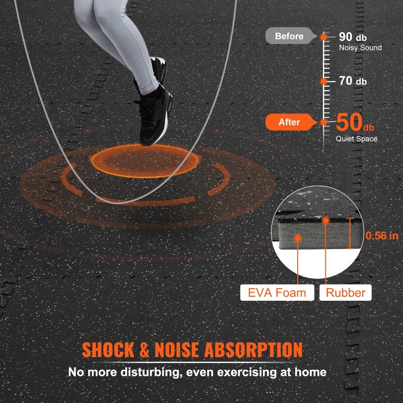 EVA-vaahtomuoviset lukkopalat 6 kpl 610 x 610 x 12 mm harmaa kuntoiluun