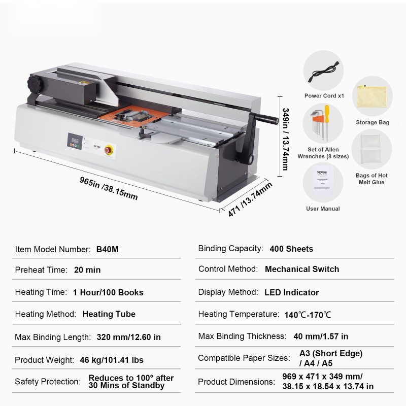 Lämpösidoskone ruostumattomasta teräksestä kuumaliima 400 arkkia 40 mm A3 A4 A5 asiakirjoille
