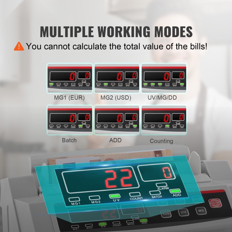 Setelilaskin LED näyttö UV ja MG tunnistus 1000 seteliä minuutissa kantokahvalla