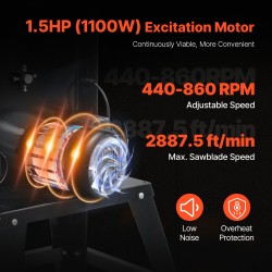 Pöytävannesaha jalustalla 1100W 340 mm leikkausleveys 330 mm leikkauskorkeus portaattomasti säädettävä nopeus