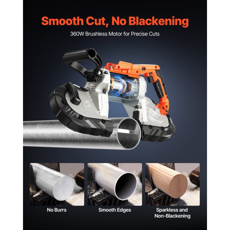 Akkukäyttöinen harjaton nauhasaha 127 x 115 mm leikkuusyvyys 360W runkoversio ilman akkua