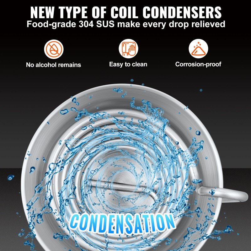 Tislain 50 l 201-ruostumaton teräs kotikäyttöön 304-ruostumaton lauhdutin kiertovesipumpulla sisäänrakennetulla lämpömittarilla