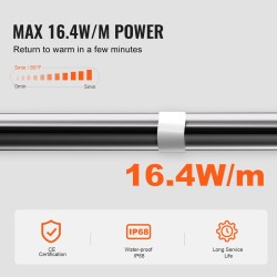 Itsesäätyvä putkien lämmityskaapeli 36,6 m 16,4 W/m sisäänrakennetulla termostaatilla
