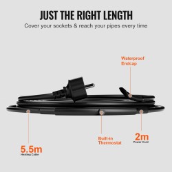 Itsesäätyvä putkien lämmityskaapeli 5,5 m 16,4 W/m sisäänrakennetulla termostaatilla muovi- ja metalliputkille