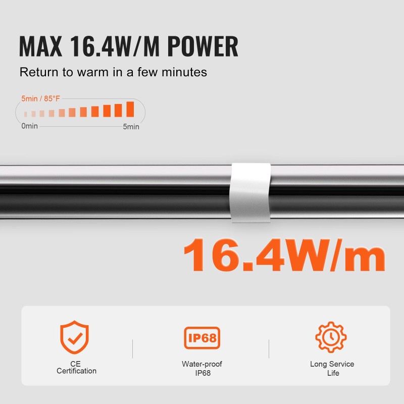 Itsesäätyvä putkien lämmityskaapeli 24,4 m teho 16,4 W/m muovi- ja metalliputkille