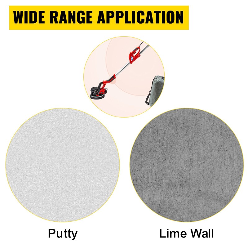 Kipsilevyhiomakone metallirunkoinen 750 W teleskooppivarrella 1,4–1,7 m 225 mm LED-valaistus pölynpoisto