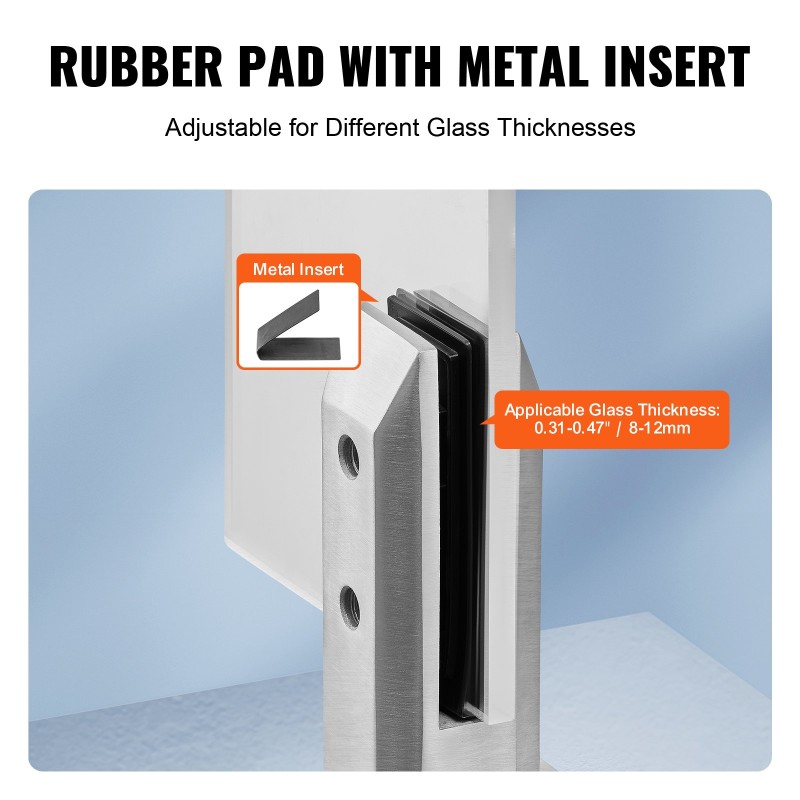 Neliömäinen lasikiinnikesarja ruostumatonta terästä 8–12 mm karkaistulle lasille 10 kpl parvekkeisiin