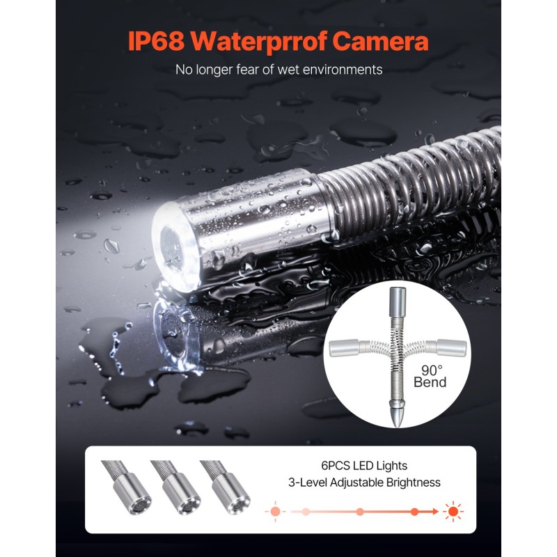 Viemärikamera 50 m kaapelilla 4,3-tuumainen näyttö IP68 6 LED-valolla 16GB muistikortti