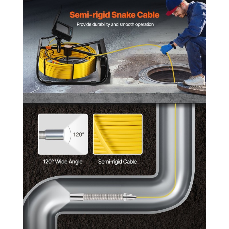 Viemärikamera 30 metrin kaapeli 4,3 tuuman värinäyttö 6 LED-valoilla vesitiivis