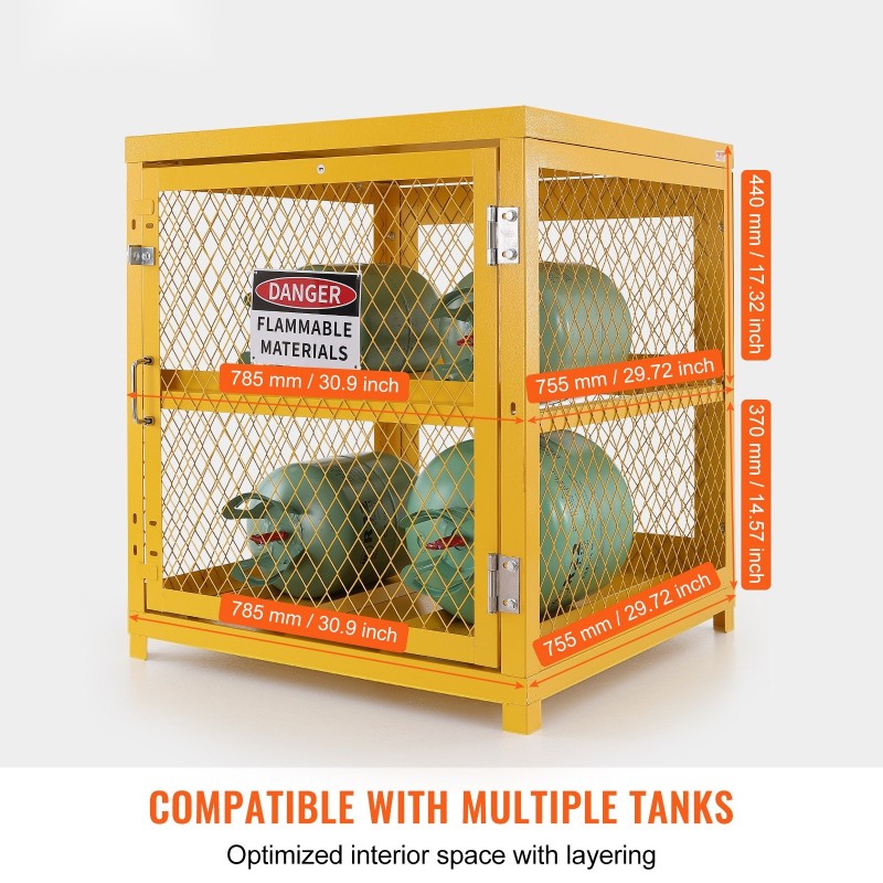 Kaasusäiliökaappi teräs kaksitasoinen 10 nestekaasusäiliölle keltainen jauhemaalaus