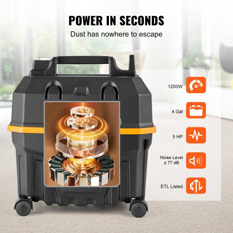 Märkä ja kuivaimuri 15 L 1200 W IP24 PP-muovinen pyörillä puhallintoiminnolla