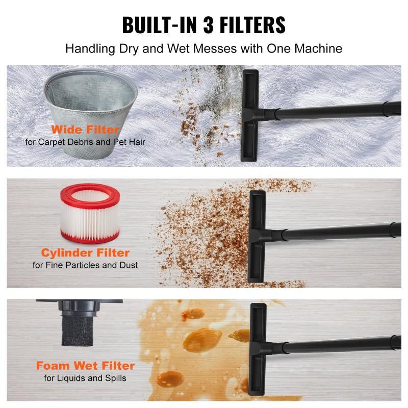 Märkä-kuivaimuri ruostumattomasta teräksestä 20 l säiliöllä pyörillä ja suulakkeilla