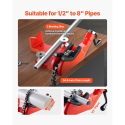 Ketjuruuvipenkki valurautapohjalla 880 mm ketjulla 1/2–8 tuuman putkille