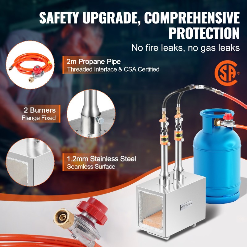 Propaanitaontauuni kannettava 2 polttinta neliökammio 201-ruostumaton teräs 1427 °C