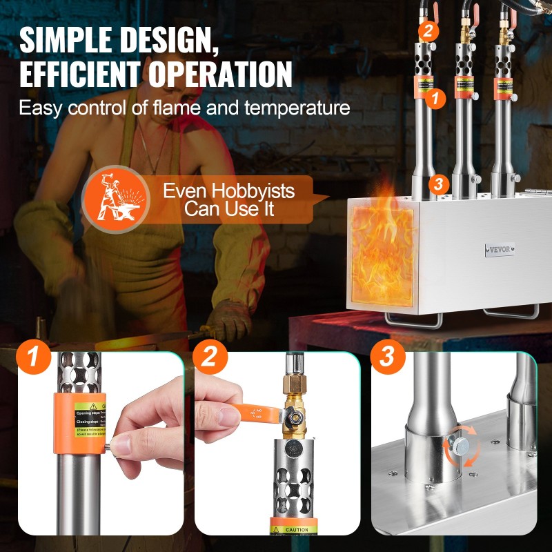 Kannettava propaanitaontauuni 3 poltinta 201-ruostumaton teräs neliökammio 1427°C