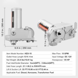 Polttoaineensiirtopumppu 12V 57 l/min 149W automaattisella sulkupistoolilla ja pitkillä letkuilla
