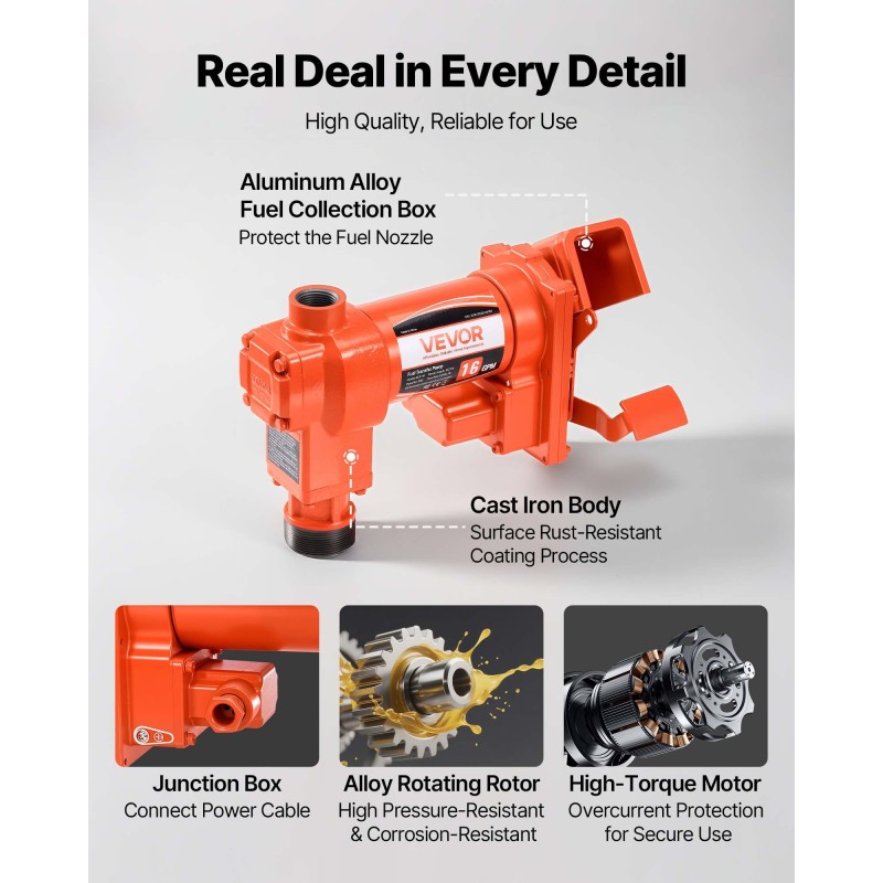 Räjähdyssuojattu polttoaineensiirtopumppu 12 V 61 L/min alumiiniseos ja valurauta 4 m poistoletku