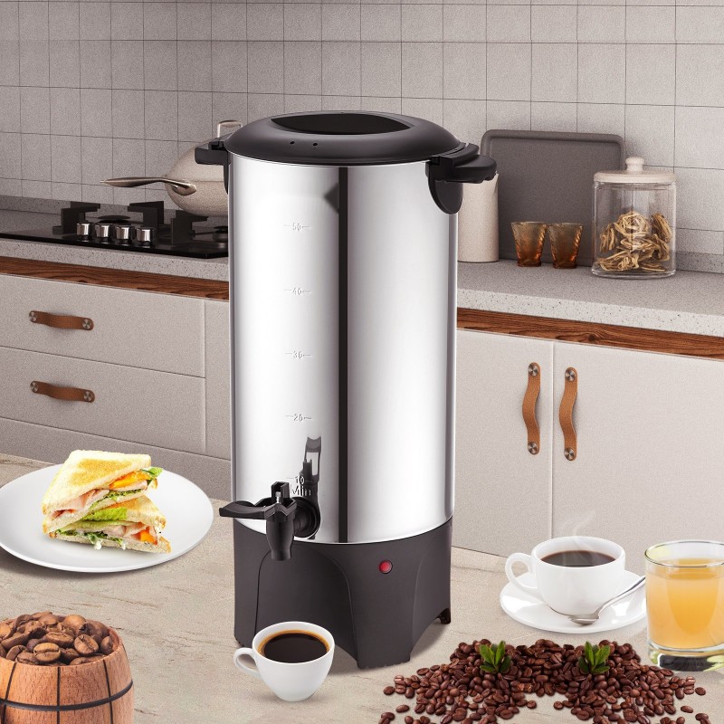 Kahvipannu sähköinen ruostumattomasta teräksestä 7,4 l 50 kupille irrotettavalla virtajohdolla